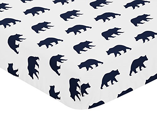 Image of Navy Blue and White Bear Print Baby or Toddler Fitted Crib Sheet for Big Bear Collection by Sweet Jojo Designs