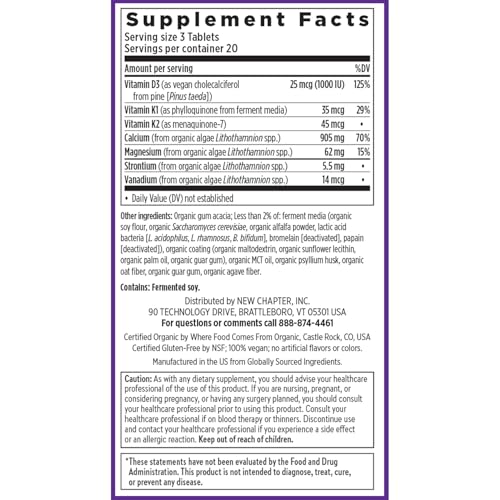 Image of New Chapter Bone Strength Take Care - Bone & Heart Health Supplement - Clinically Studied Plant Calcium from Red Marine Algae - Vegan, Organic, Gluten Free & Kosher - 60 Slim Tablets