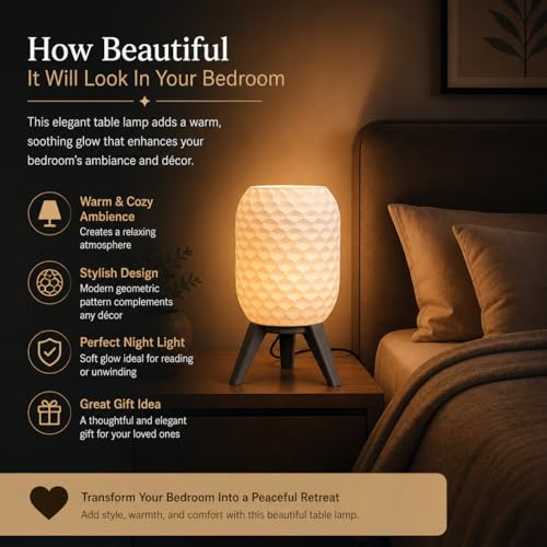 Image of Action Pro Table Lamp with Tripod Stand, Warm Light, Modern Bedside Lamp for Home & Bedroom (Design-5)