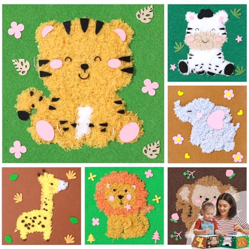 Naozinebi 6 Pack Jungle Safari Animal Sewing Craft Kit Safari Animals Felt Embroidery Stitching with Felt Stickers Sewing Crafts Projects DIY Arts & Crafts Birthday Beginner DIY Handmade Gifts