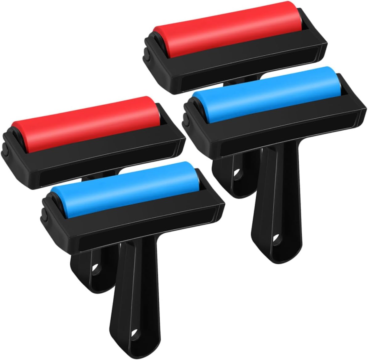Healifty 4pcs Red and Blue Ink Brayers Roller Set for DIY Crafts, 10cm Plastic Ink Rollers for Block Printing, Stamping, Wallpaper and Scrapbooking Projects