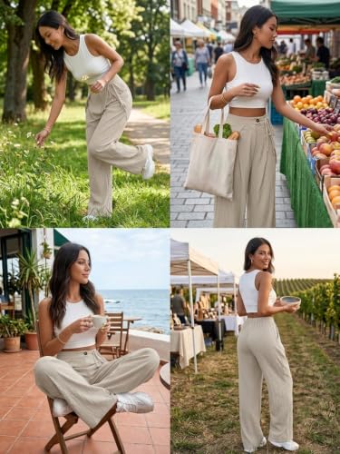 Image of Leriya Fashion Women's High Waist Wide Leg Pants |Casual Drawstring Loose Fit Lounge Trousers with Pockets| Comfortable Fashion Pants for Women