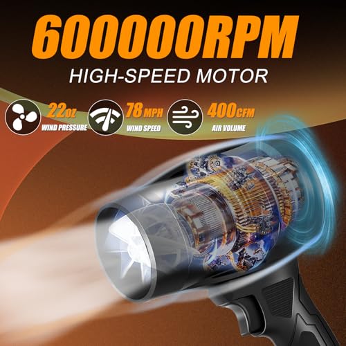 Image of Leaf Blower Cordless with 2 x 4.0Ah Battery and Charger, 600,000 RPM Turbo Air Jet Blower, Lightweight Handheld Blower with Adjustable Speed for Patio Cleaning, Lawn Care, Car, Blowing Leaves and Dust