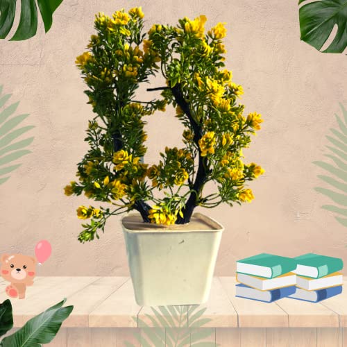 Image of Plastic Artificial Flowers Plants for Decoration with Pot Mid Size 25Cm Combo of 2PCs Artificial Forest Bonsai Plant with Plastic Pot for Home Decoration Office Table Greenery Room Home Decor Plants - Gifts Item Fake Plants(Design3)