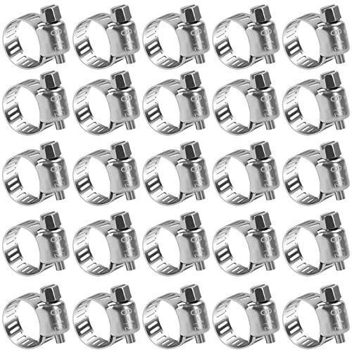 oumuik Pipe, Jubilee, Hose, Ducting Clips/Clamp Stainless Steel 6-12mm Adjustable 25 Pcs, Silver, pipe clamp-25