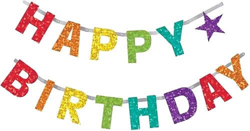 Cartel prismático de feliz cumpleaños arcoíris  7.8 x 6.5 pulgadas (paquete de 1)  Decoración de fiesta con letras brillantes para todas las edades