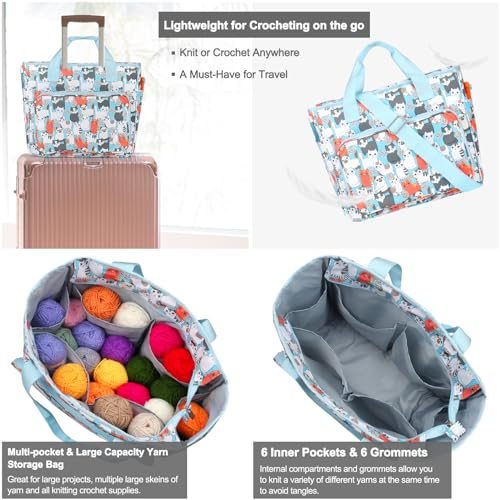 Image of Katech Yarn Storage Bag-Large Capacity Knitting Crochet Bag Organizer-Multipocket Portable Crochet Yarn Storage Organizer for Crocheting Project, Knitting Needles, Crochet Hooks and Yarn