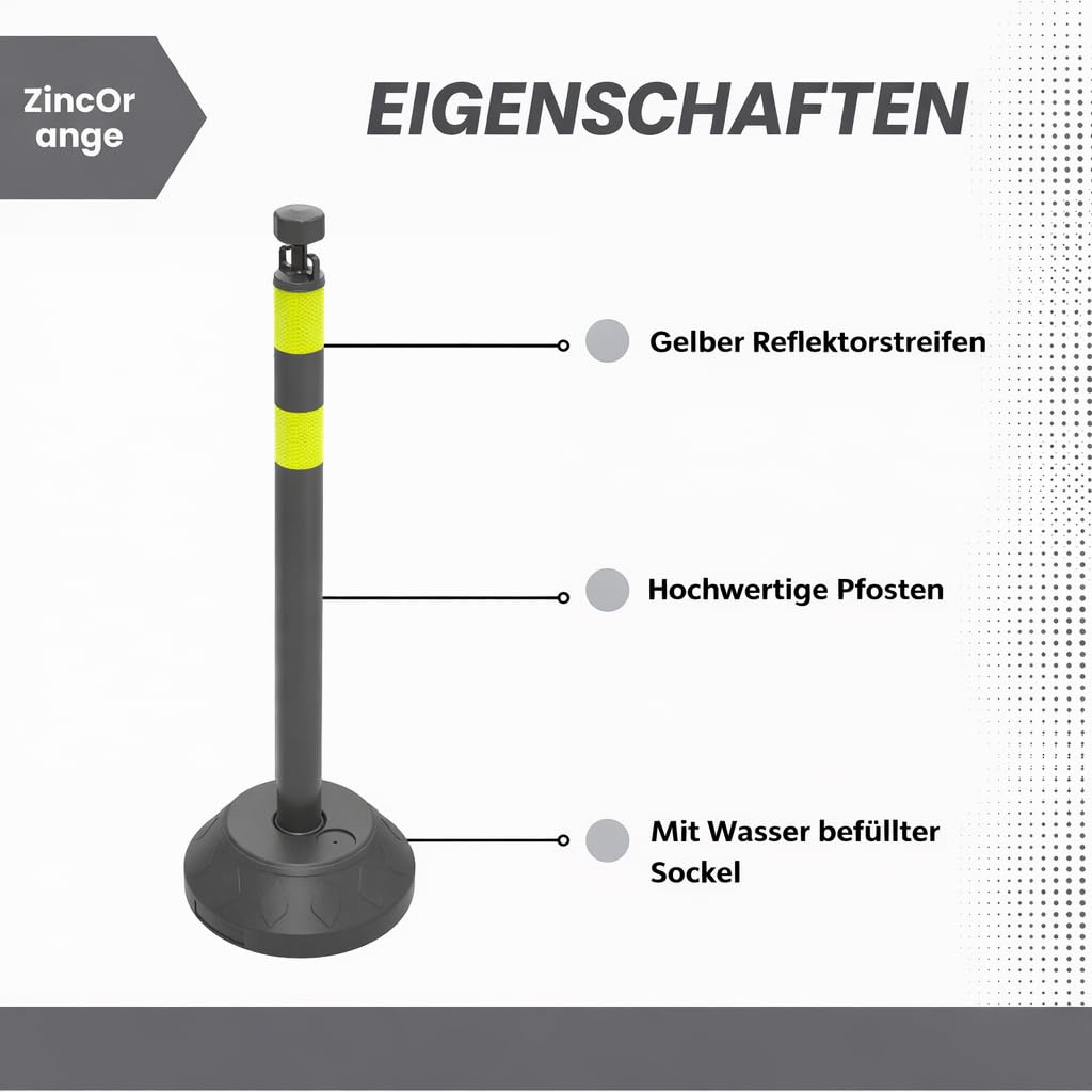 6-teiliges Set 102 cm Absperrpfosten, Verkehrsleitpfosten mit Kunststoffketten und wasserbefüllbarem Sockel für Parkplätze, Warteschlangen- und Menschenmengensteuerung (Schwarz)