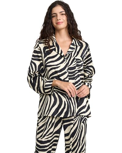 Image of YiNi LuLu Womens Silk Satin Pajamas Set Button Down 2 Piece Pjs Long Sleeve Oversized Sleepwear with Pockets