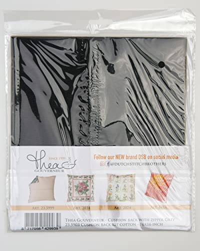 Image of Thea Gouverneur Cushion Back Kit with Zipper - Grey - for Any 16x16 Inch (40x40cm) Cushion- Cross Stitch Creations - Embroidery - Embroidery Kit for Adults - 23.5903