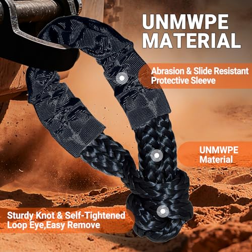 DAJOUJS Synthetic Soft Shackle Rope 1/2" x 22" Black Recovery Tow Shackles with Red Recovery Ring 56,000lb Breaking Strength Soft Shackle Recovery Kit for SUV ATV Truck Jeep, Safer Than Metal Shackle — view 3