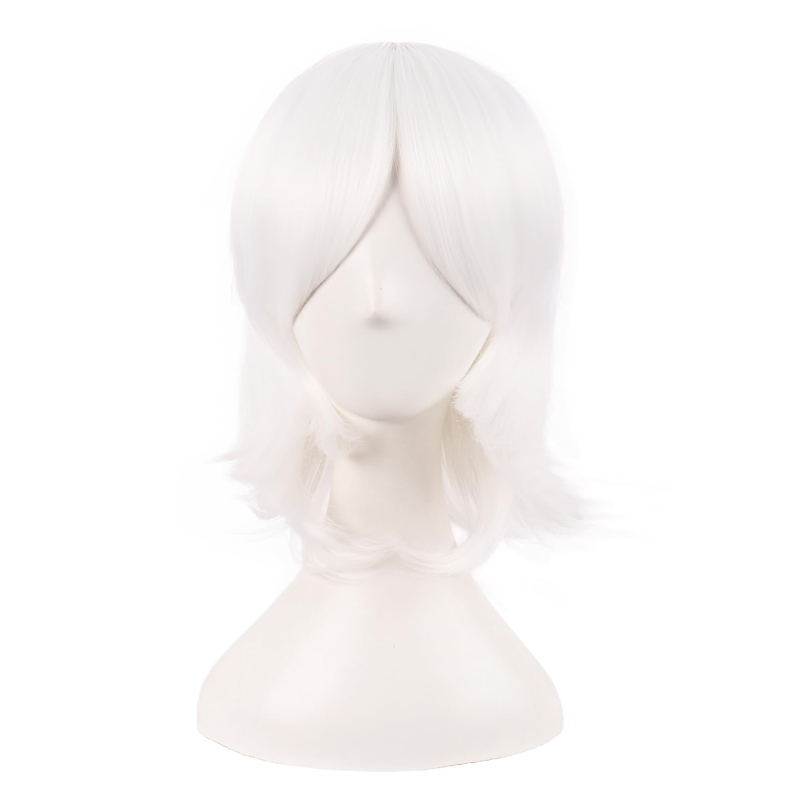 MapofBeauty16 Inch/40 cm Short Side Bangs Synthetic Fiber Cosplay Layered Wig (White)