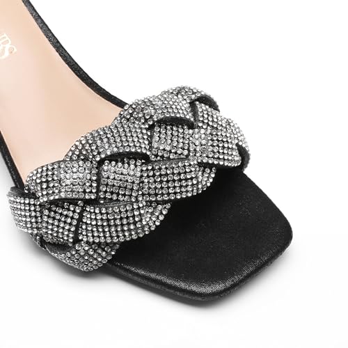 Image of DREAM PAIRS Heels for Women Rhinestone Open Toe Low Kitten Heels Sexy Stilettos Heels Pump Sandals Party Evening Prom Dance Dress Shoes