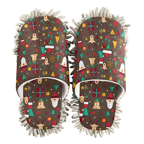 Christmas Snowflake Tree Santa Claus Mop Slippers Shoes Cover For Floor Cleaning Washable Dirty Dust Hair Cleaners Microfiber Mop Socks For Office Kitchen House #TOP17