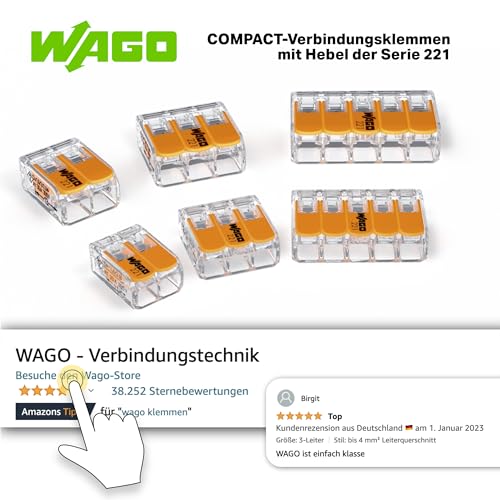 WAGO Verbindungsklemmen 221-615 | 5 Leiter, bis 6 mm², 15 Stück, COMPACT Kabelverbinder mit Hebeln für alle Leiterarten weltweit… – Ansicht 6