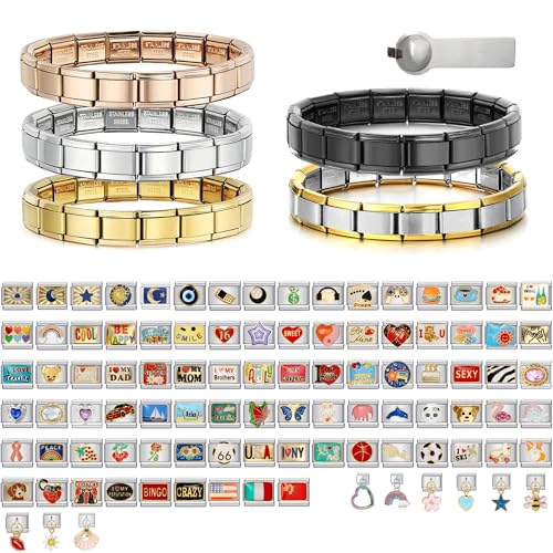 Customized Italian Charm Bracelet for Women Mom Daddy Men Friends Family,Stainless Steel Personalized Jewerly Gift for Mother's Day,Birthday