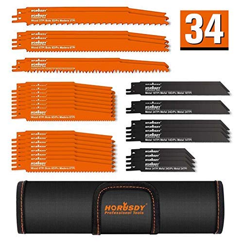 HORUSDY 34-piece Metal Reciprocating Saw Blade Set & Wood Pruning Reciprocating Saw Blades