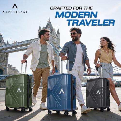Image of Aristocrat Proteq Check-in Trolley Bag 66cm | Medium Hard Luggage | 8-Wheel Suitcase for Travel | Combination Lock with Sturdy Zipper | Polycarbonate | 3 Years International Warranty (Legion Blue)
