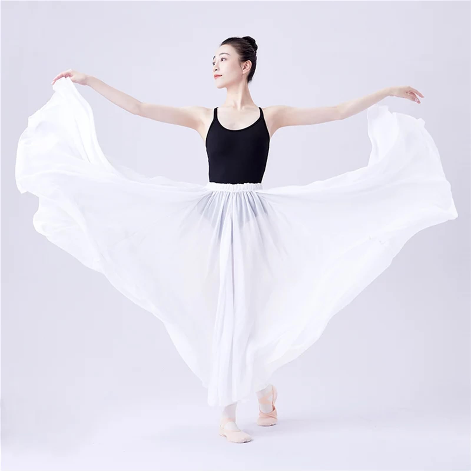 Falda Ballet Mujer Falda de Ballet Larga de Gasa for Mujer, Falda de Baile, tutú, Trajes de Baile de Ballet, Falda Larga for Adultos for Bailar(White 540 Degree,L)