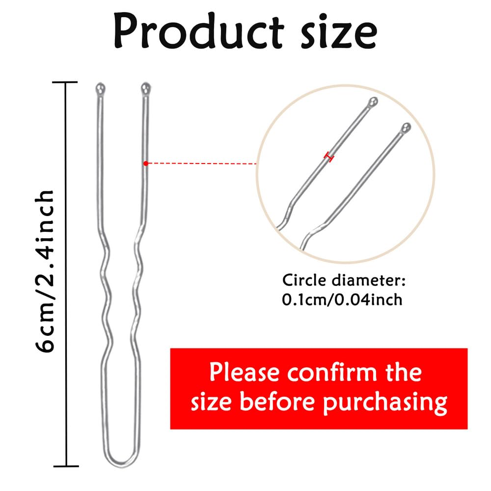 YINGFENG - 330 horquillas plateadas en forma de U para moños, horquillas plateadas de 2.4 pulgadas para mujeres con caja de almacenamiento para rizos franceses
