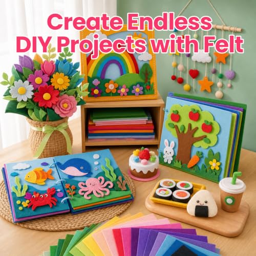 Image of Reginary 120 Pcs 12 x 12 Inch Felt Sheets Bulk for Craft 60 Assorted Color