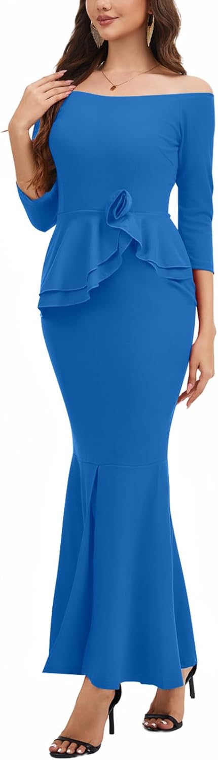 Evening Gowns for Women Formal Off Shoulder Wedding Guest Party Dress Elegant Short Sleeve Split Long Cocktail Dresses - Image 2