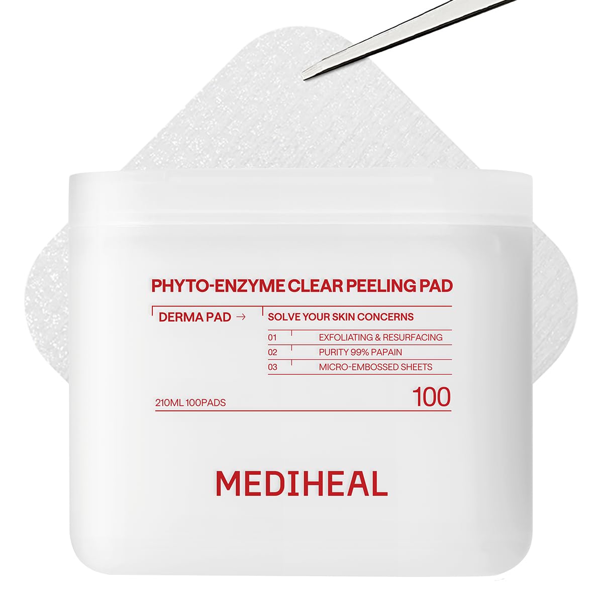 MEDIHEAL Toner Pads 100 Count - Phyto Enzyme Clear Peeling - Exfoliating Peeling Pad with LHA & Papaya Enzyme - Helps Blackhead & Whitehead Removal -