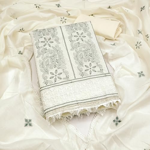 Image of Sidhidata Women's Poly Cotton Embroidery Work Unstitched Salwar Suit Dress Material With Embroidered Dupatta (DM Devika Free Size)
