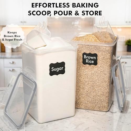 Image of WHITE FEATHER SUPPLIES 2 PC [7 Qt / 6.5L / 220 Oz] Large Food Storage Containers with Lids Airtight - BPA Free Clear Plastic Kitchen and Pantry Storage Containers for Cereal, Flour, Sugar, Rice