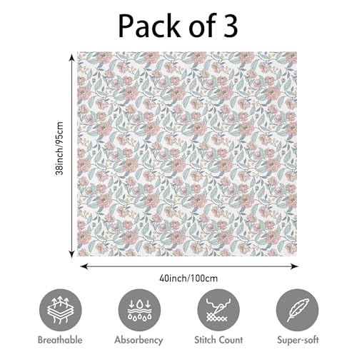 Image of Muslin Swaddle Blankets for Newborn, 3 Pack Breathable Soft Receiving Blanket, Large 38 x 40 inches Swaddle Wrap Burping Clothes, Essentials Infant Shower Items, Toddler Gift (Cute Flower)