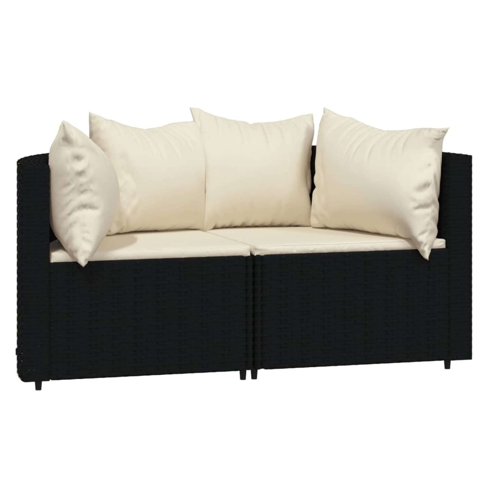 Divani Angolari da Giardino, con Cuscini in Polyrattan Nero e Bianco, Struttura in Acciaio Verniciato a Polvere, Set da 2 Pezzi, 63x63x57,5 cm, per Esterno e Terrazza