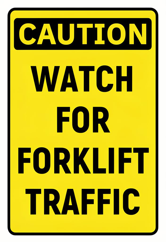 peiyeety Caution Watch for Forklift Traffic Tin Sign 12x8 Inch, High-Visibility Yellow & Black Metal Safety Warning Plaque, Wall Door Warehouse Garage Workshop Factory Decor