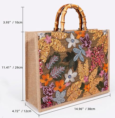 Sister Amy® Elegant Sequin-Embroidered Woven Tote Bag - Stylish Summer Beach Shoulder Handbag for Women's Vacation Essentials2