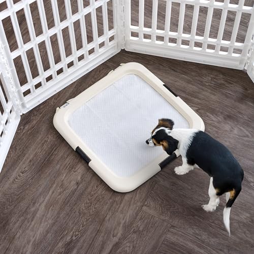 Image of IRIS USA Pee Pad Holder + 100 Count Puppy Pee Pads for Puppy Training - Leak Proof, Quick Dry, 6-Layer Absorbent Design, Secured Latches, Non-Skid Feet, Fits 22 inchx22 inch Pads, Dark Gray