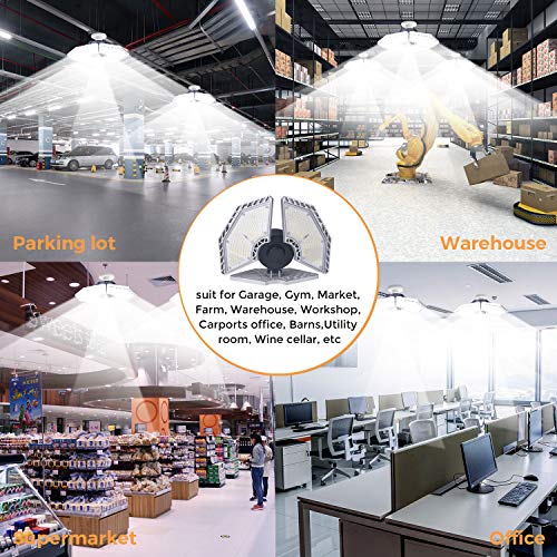 Led Garage Lights, 140W 18500 Lumens Garage Lighting, 6000K Daylight With Deformable Three Panels Garage Ceiling Light Fixture E26/E27 Triple Glow Led Shop Light For Garage Basement Workshop Warehouse #TOP6