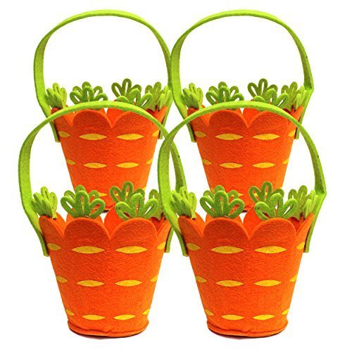 By Robelli 4 x Felt Carrot Gift Baskets - Perfect Spring Easter Egg Hunt Favour Holders