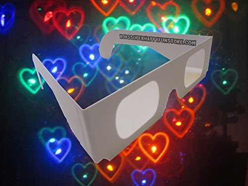 Rob's Super Happy Fun Store Rainbow Hearts Fireworks Diffraction Glasses - 20 Paper Glasses - White Exterior Frame