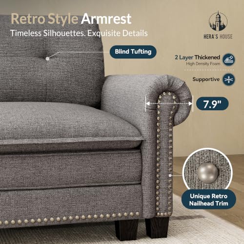 Image of HERA'S HOUSE 150 inch Oversized U Shaped Modular Sectional Couch Living Room | Mid-Century Modern 6-Seater Cloud Sofa, Dark Gray, Rolled Arms & Nailhead Trim, Wider & Deeper Seats, Ottoman, Linen