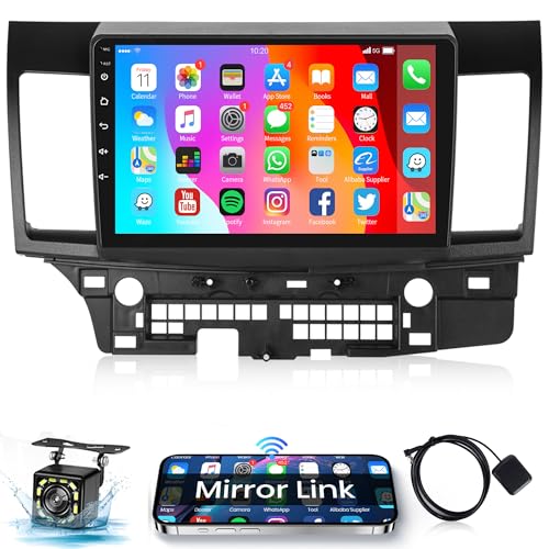 10.1 Inch Car Radio Stereo for Mitsubishi Lancer 2008 2009 2010 2011-2017, Rimoody Android 13 Car Stereo Touch Screen GPS Navigation Mirror Link WiFi Bluetooth FM Radio EQ USB Backup Camera