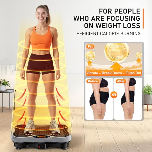 Image of Vibration Plate Exercise Machine, 130 Levels Full Body Workout Vibrating Plate for Lymphatic Drainage Weight Loss, 450 Lbs Capacity Shake Platform with Resistance Bands Bluetooth for Women Men