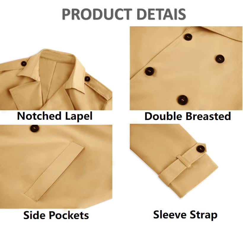 Image of Gafeng Mens Double Breasted Trench Coat Notched Lapel Casual Slim Fit Long Windbreaker Overcoat