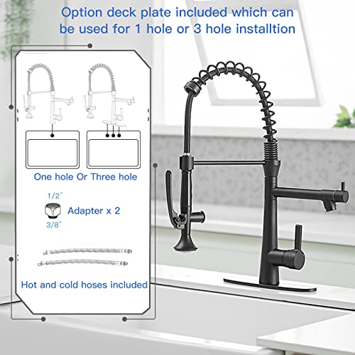 Evolvegoods Matte Black Kitchen Faucet With Sprayer High Arc Single Handle Spring Commercial Bar Rv Kitchen Sink Faucet Industrial Solid Brass With Double 360 Degree Rotating Spout #TOP3