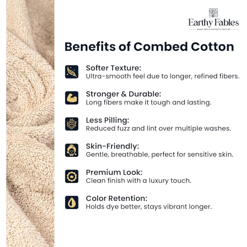 Image of Earthy Fables Premium Bath Towel - 100% Combed Cotton, 600 GSM, Ultra Soft, Quick Dry and Highly Absorbent for Home, Travel and Acne-Prone Skin, 140 x 70 cm, Beige