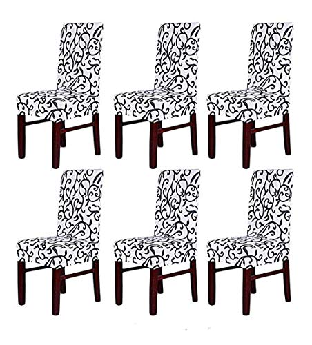 HMwish 6 Pezzi Coprisedia con Schienale, Moderne Universale Coprisedie Elasticizzato Cucina Salotto Coprisedie Sala da Pranzo Bianco Nero