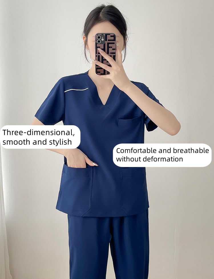 Scrub Set for Women and Men Classic V-Neck Top&Yoga Jogger Pant Solid Color Working Uniforms 4 Way Stretch - Image 7