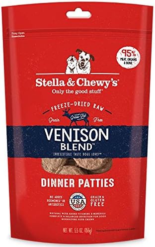 Stella & Chewy’s Freeze Dried Raw Dinner Patties – Grain Free Dog Food, Protein Rich Venison Blend Recipe – 5.5 oz Bag
