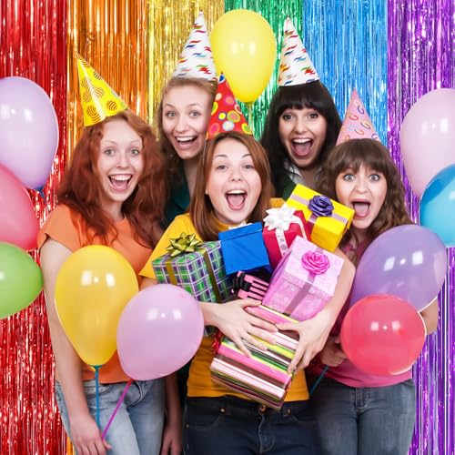 Image of Rainbow Fringe Curtain Party Streamers 2Pack 3.3 x 8.3 Ft Foil Fringe Backdrop Curtains for Birthday Wedding Bridal Baby Shower Holiday Tinsel Streamers Rainbow Party Decorations Door Streamer