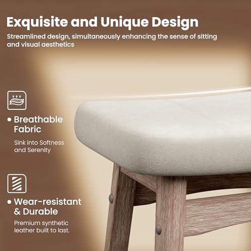 Image of PHI VILLA Counter Height Bar Stools Set of 2, Solid Wood Barstools
