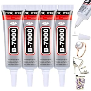 B7000 – Pegamento transparente para diamantes de imitación, 4 unidades de 15mL (0.5 onzas líquidas) de pegamento fuerte B-7000 para joyería, cuentas y gemas con punta de precisión, adhesivo de secado