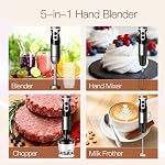 MEGAWISE 5-in-1 Immersion Blender Handheld, 12-Speed Hand Blender Set with Titanium Blades, 500ml Chopper, 600ml Beaker, Whisk and Milk Frother, BPA-Free, for Soup and Smoothies, Black
